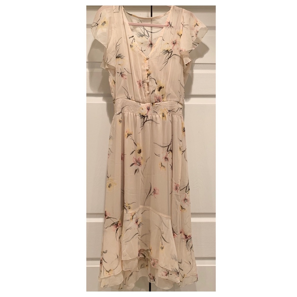 White House Black Market Floral Flowy Cream Dress